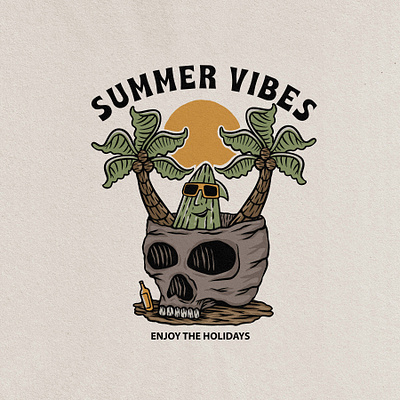 summer beach badge vintage hand drawn design illustration art badge badge logo chill design graphic design illustrator retro retrosupply retrosupplyco skull summer summer camp summervibes tropical vector vintage vintage badge vintage design vintage logo