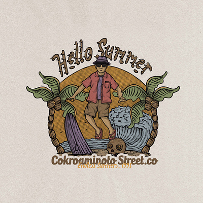 hello summer badge vintage hand drawn design illustration art badge badge logo design graphic design illustrator retro retro design retrosupply retrosupplyco summer summervibes surf surfboard tropical vector vintage vintage badge vintage design vintage logo