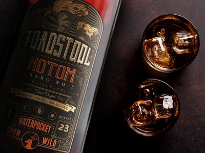 Waterpocket Distillery Toadstool Label Design design gin graphicdesign label labeldesign liqueur liquor packagedesign typography victorian