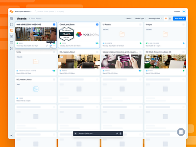 CMS - Assets card cms content management contentstack file folder gradient grid jpg list media photo png sort ui ux web app