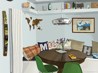 Locked in 1 digital art digital illustration illustration interior design london observational illustration reportage illustration