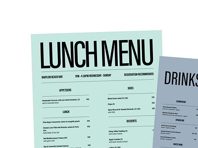 Babylon Beach Bar - Menu bar beach brand design graphic design brand menu menu design restaurant