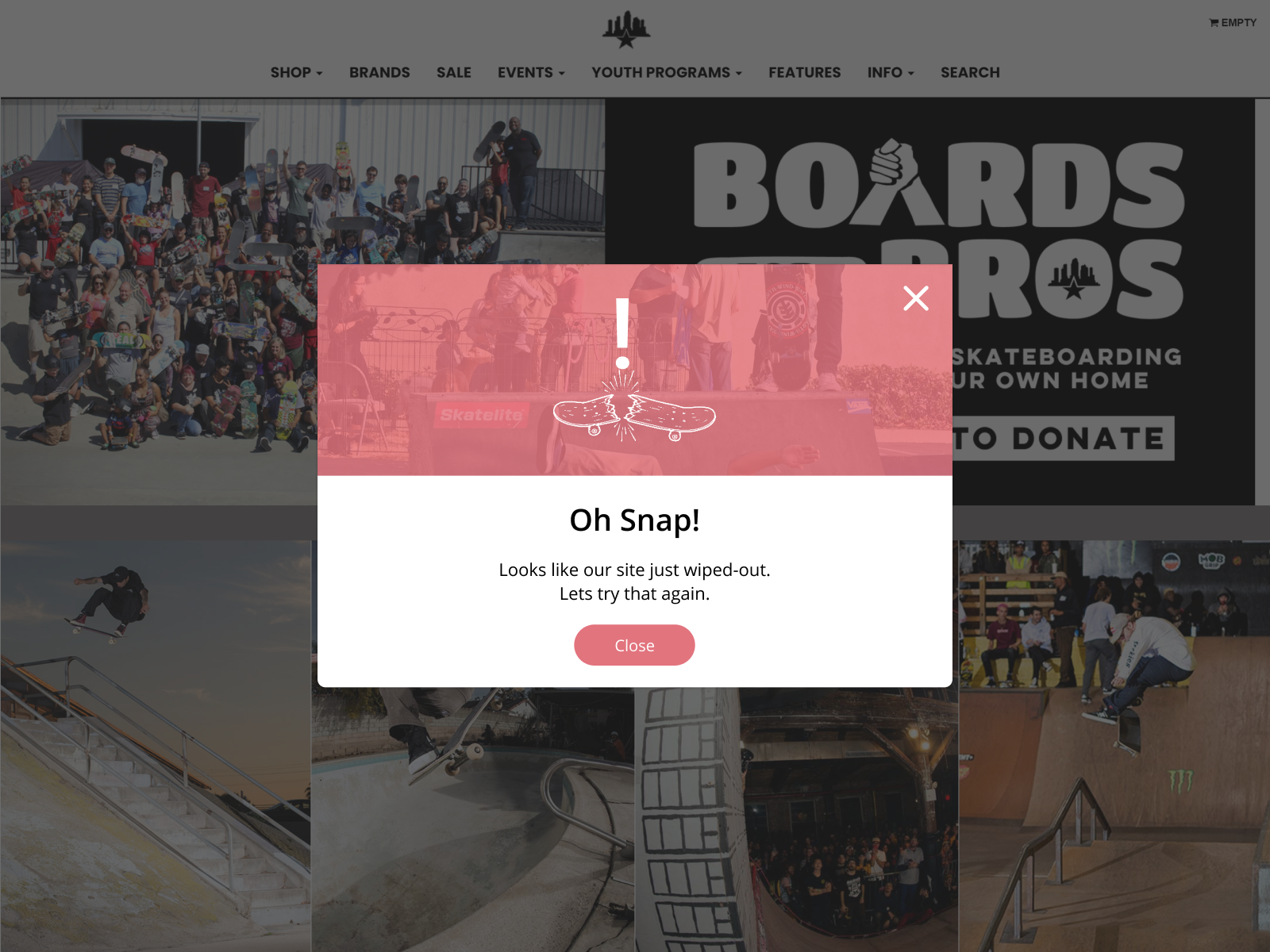 Example of Skatepark Error Modal