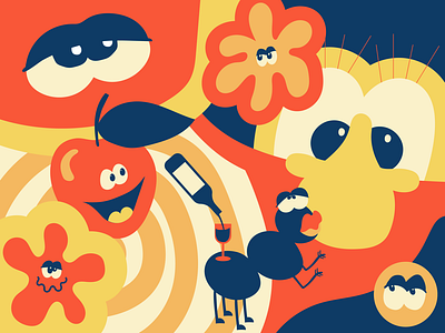 Fever dreams abstract ants apple character design eyeballs flowers