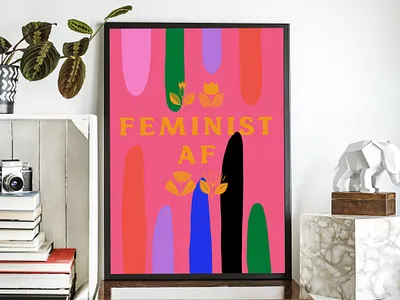 Feminst AF abstract art branding design feminist graphic design illustrator minimal quote art typography