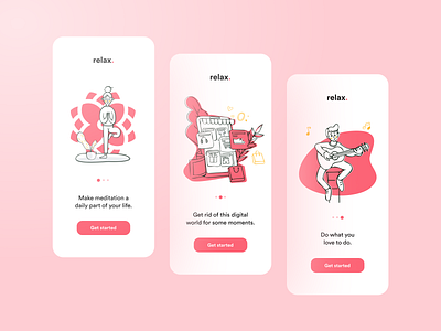 Onboarding Screens for simple meditation app app app design app ui clean ui meditate meditation meditation app onboard onboarding onboarding screen onboarding screens onboarding ui relax relaxation relaxing