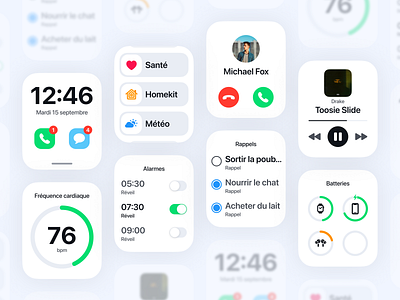 Apple Watch Design - Light Theme app apple apple design apple watch battery figma health light minimalist music samrtwatch trend ui watch watchui