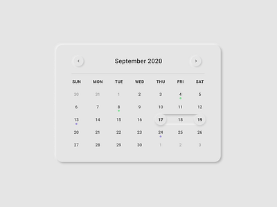 Neumorphic Calendar - Light Mode 2020 2020 trends branding calendar calendar app calendar design calendar ui clean datepicker figma neomorphism neumorphic neumorphic design neumorphism shadows soft ui uiux web design webdesign