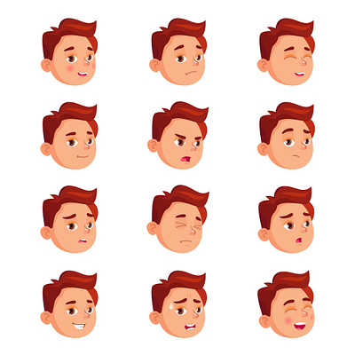 Cartoon kid emotions set cartoon cartoon character cartoon child cartoon face character emotions face flat icon illustration illustrator kid vector vectorart