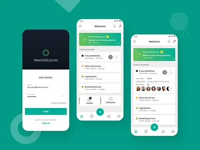 InnerHealth App Concept adobe xd cards ui dashboard ui design health app healthcare home screen login design login page login screen logo meditation mobile app mobile ui schedule tracker app tracking app ui uidesign xd design