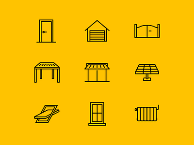 Koov Icon set adobe illustrator brand identity door garage gate iconographic iconography icons radiator solar panel velux window