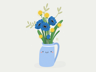 Blue flowers bouquet cartoon childish cute flowers fun illustration smiley face summer