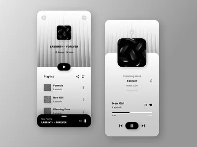 Music Player app artist black white blackandwhite clean design minimal minimalism minimalist minimalistic music music app music player play player playlist song ui uiux ux