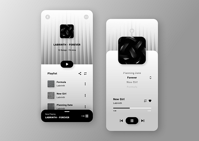 Music Player app artist black white blackandwhite clean design minimal minimalism minimalist minimalistic music music app music player play player playlist song ui uiux ux