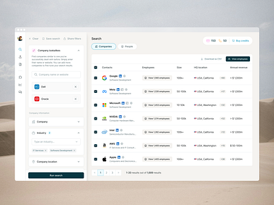 Surfe Search app design b2b crm dashboard list saas ui uidesign