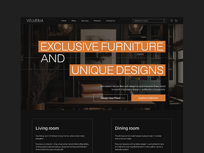 Velvèria – Luxury Furniture Redefined darkui furnituredesign luxuryux minimalistux premiumshopping ui ux webdesign