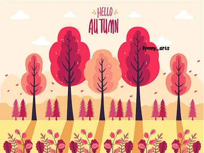 Colorful Autumn Forest Landscape Illustration autumn background beautiful bright event fall flower foliage forest leaf leaves natural nature scenery season seasons tree trees view views