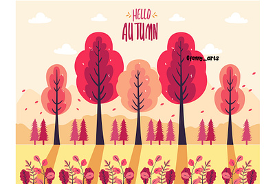 Colorful Autumn Forest Landscape Illustration autumn background beautiful bright event fall flower foliage forest leaf leaves natural nature scenery season seasons tree trees view views