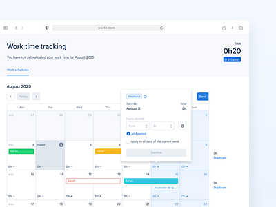 Payfit Calendar UI app calendar calendar app calendar ui css product product design real project scheduler