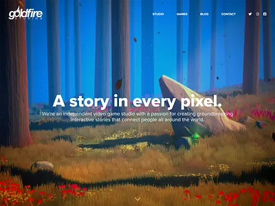 Game Studio Landing Page 3d background blue design flat forest game game studio illustration minimal responsive typography ui website website concept website design