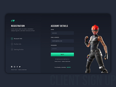 ChekkTrainer - Client Sign Up design esports gaming signup signup page ui ux web design