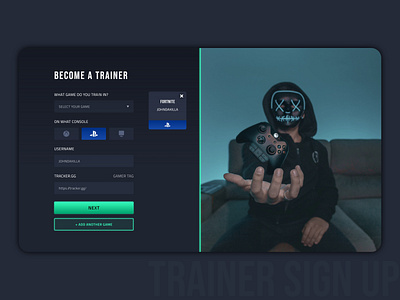 ChekkTrainer - Trainer Sign Up dark design esports gaming signup signup page ui ux web design