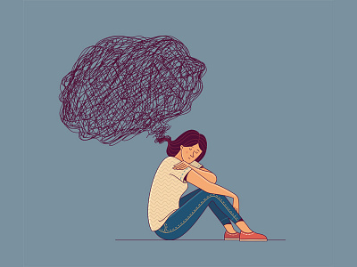 Overthinking adobe illustrator alone anxiety character depressed flat flatillustration illustration illustrator loneliness mental health mentalhealth overthinking sad vector woman