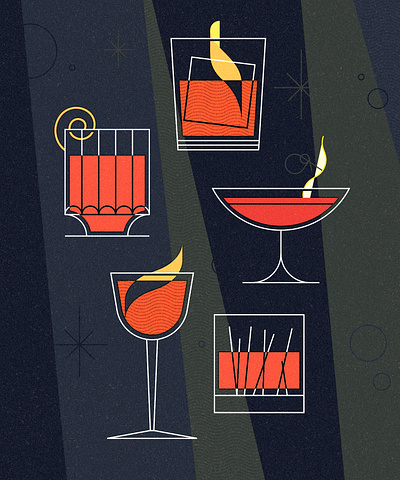 negroni week 3 campari cocktail design illustration illustrator midcentury midmod negroni orange retro texture vector vintage