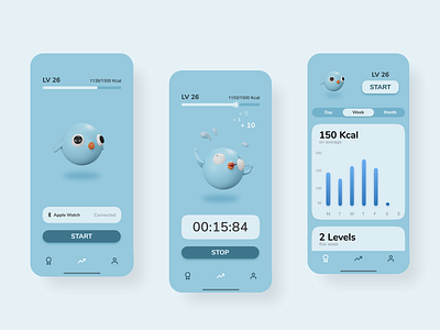 Gamified Workout App Concept 3d app design flat illustration iphone minimal tamagotchi ui ux workout