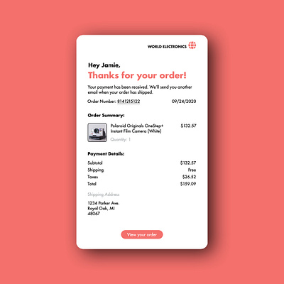 Daily UI 017 - "Email Receipt" 017 daily ui daily ui challenge dailyui dailyuichallenge design email email receipt receipt ui