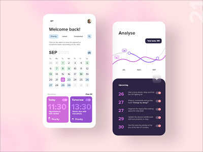 21 Task Planner Monthly adobexd app calander dailychallenge design detail mobile planner schedule task todolist ui uxdaily