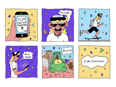 Surfboard Comic Strip #1 app branding design icon illustration illustrator mobile ui ux vector