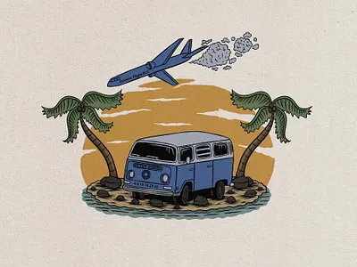 van beach badge vintage hand drawn design illustration art badge badge logo beach design graphic design hawaii illustrator palmtree plane retro retro design tropical van vector vintage vintage badge vintage design vintage font vintage logo