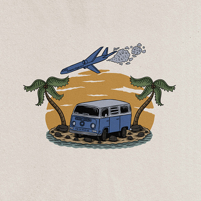 van beach badge vintage hand drawn design illustration art badge badge logo beach design graphic design hawaii illustrator palmtree plane retro retro design tropical van vector vintage vintage badge vintage design vintage font vintage logo