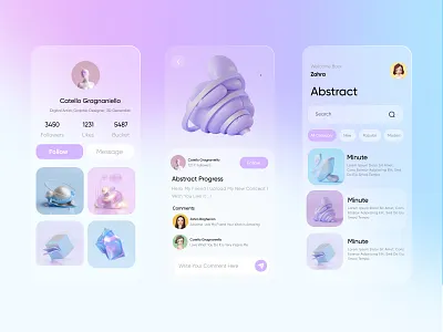 social media app 3d app blur background blurred concept design illustration pastel color ui ux