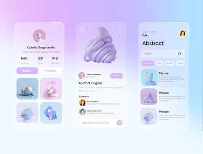 social media app 3d app blur background blurred concept design illustration pastel color ui ux