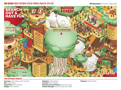 Red Robin Q4 Kids Menu - "Burger Forest" 3d burger burgers c4d character cinema 4d crayons deck diner kids menu people restaurant trees woods