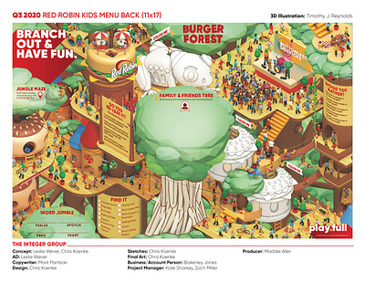 Red Robin Q4 Kids Menu - "Burger Forest" 3d burger burgers c4d character cinema 4d crayons deck diner kids menu people restaurant trees woods