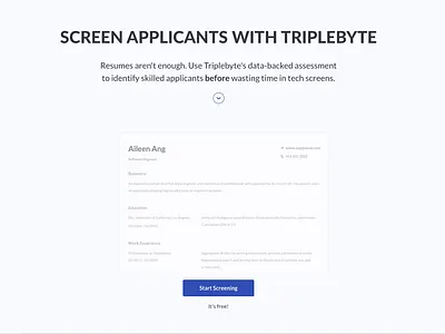 Triplebyte Screen Landing Page animation design landing page parallax product design ui ux visual web design