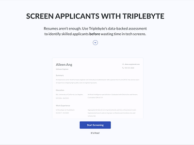 Triplebyte Screen Landing Page animation design landing page parallax product design ui ux visual web design