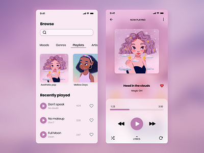 Daily UI #009 - Aesthetic music player 009 dailyui dailyui009 dailyuichallenge design figma illustration mobile music app music app design music player music player app soft aesthetic