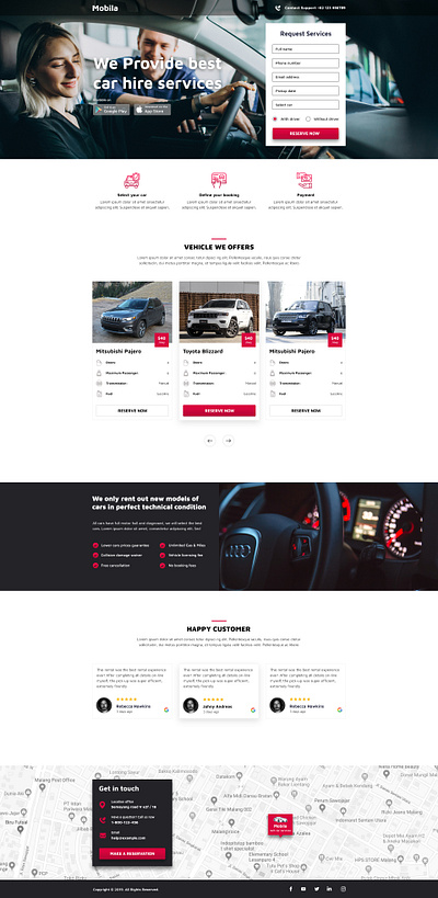 rent car landingpage design flat landingpage minimal rent car ui web