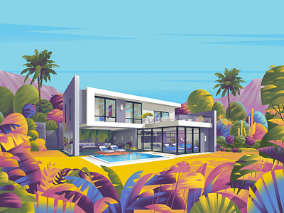 Villa architecture illustration jebal resort sajid villa