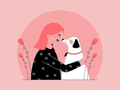 dog love art character characterdesign cute cute animal design dog doggy flat girl happy hug illustration illustration2d love minimal people pet vector