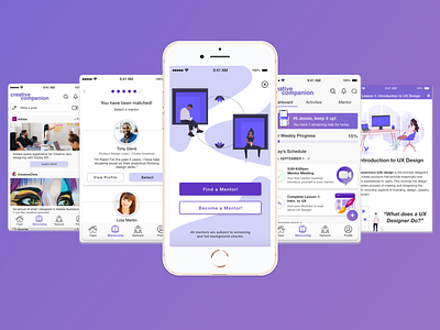 Creative Companion // Youth Mentorship adobe xd community creative field design app educational empowerment lessonplans mentee mentor mobile app mobile ui networking opportunities