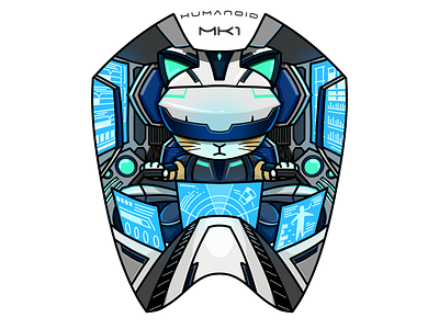 Controled by Cat cat cat domination cat world cockpit future futuristic humanoid illustration mech robot t shirt tshirt design