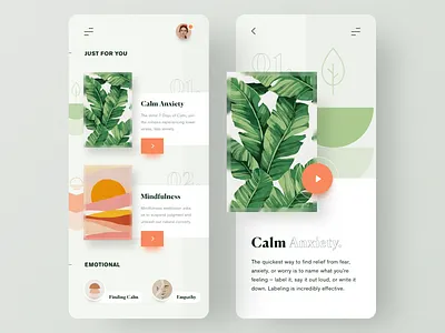 Meditation App app calm clean emotional healthcare healthy meditation minimal mobile app mobile apps ui ui ux