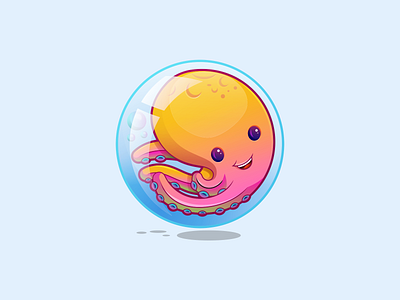 Octopus in Bubble Illustration animal aquatic bubbles cartoon character cute design fish graphic illustration life marine nature ocean octopus sea underwater vector water wildlife