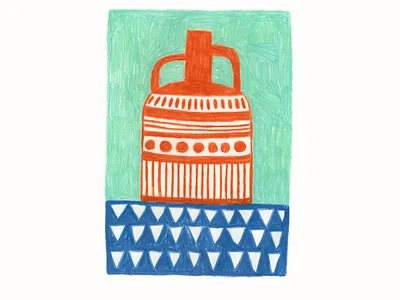Red Jar colorful green handmade illustration red stilllife