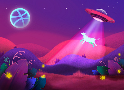 Hello Dribbble again alien cow design drawing dribbble hello dribbble illustration moon procreate